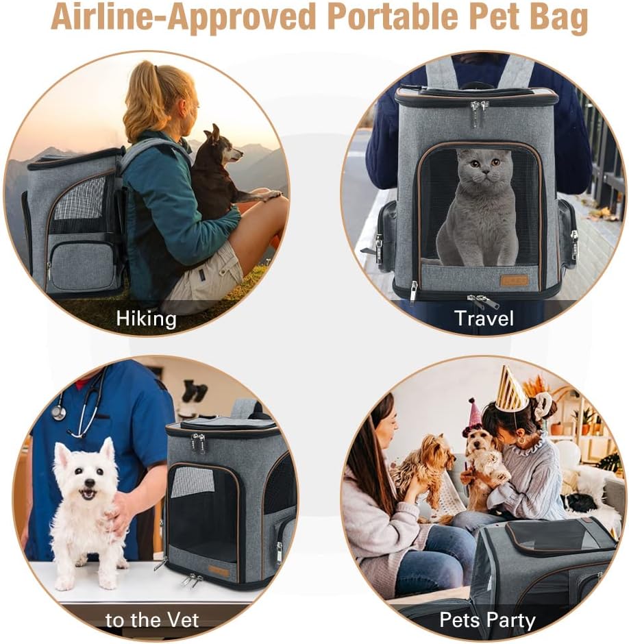 Erweiterbarer Haustier-Rucksack für Katzen & Hunde, Grau (XL) L 36 x B 31 x H 42 cm