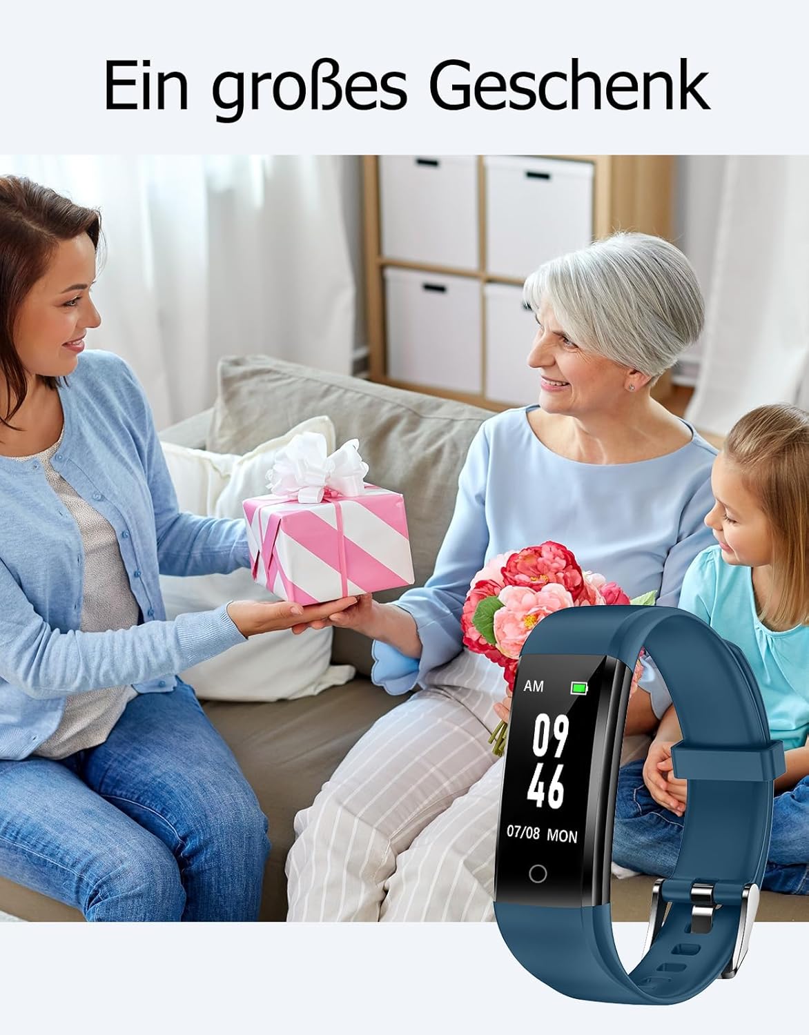 Schrittzähler Fitnessuhr ohne Handy-Anbindung, Blau