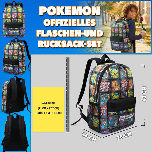 Pokemon Kinderrucksack-Set mit Trinkflasche, Multi Pokemon