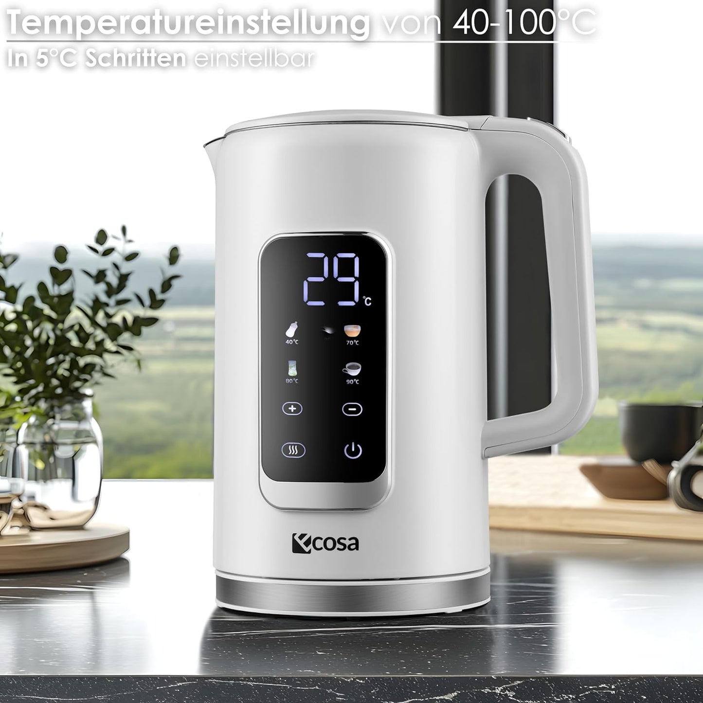 Wasserkocher mit Temperatureinstellung (40°C-100°C)