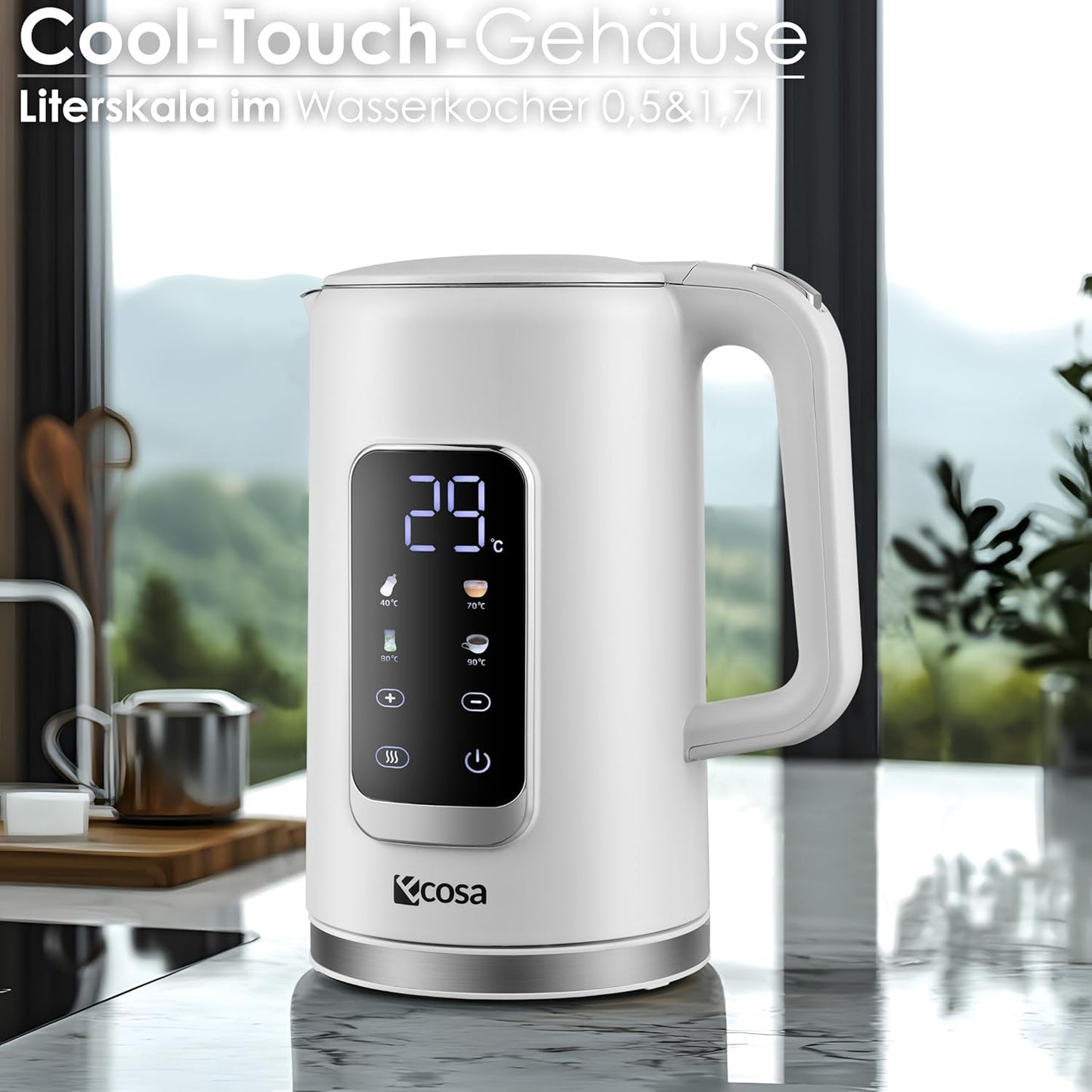 Wasserkocher mit Temperatureinstellung (40°C-100°C)