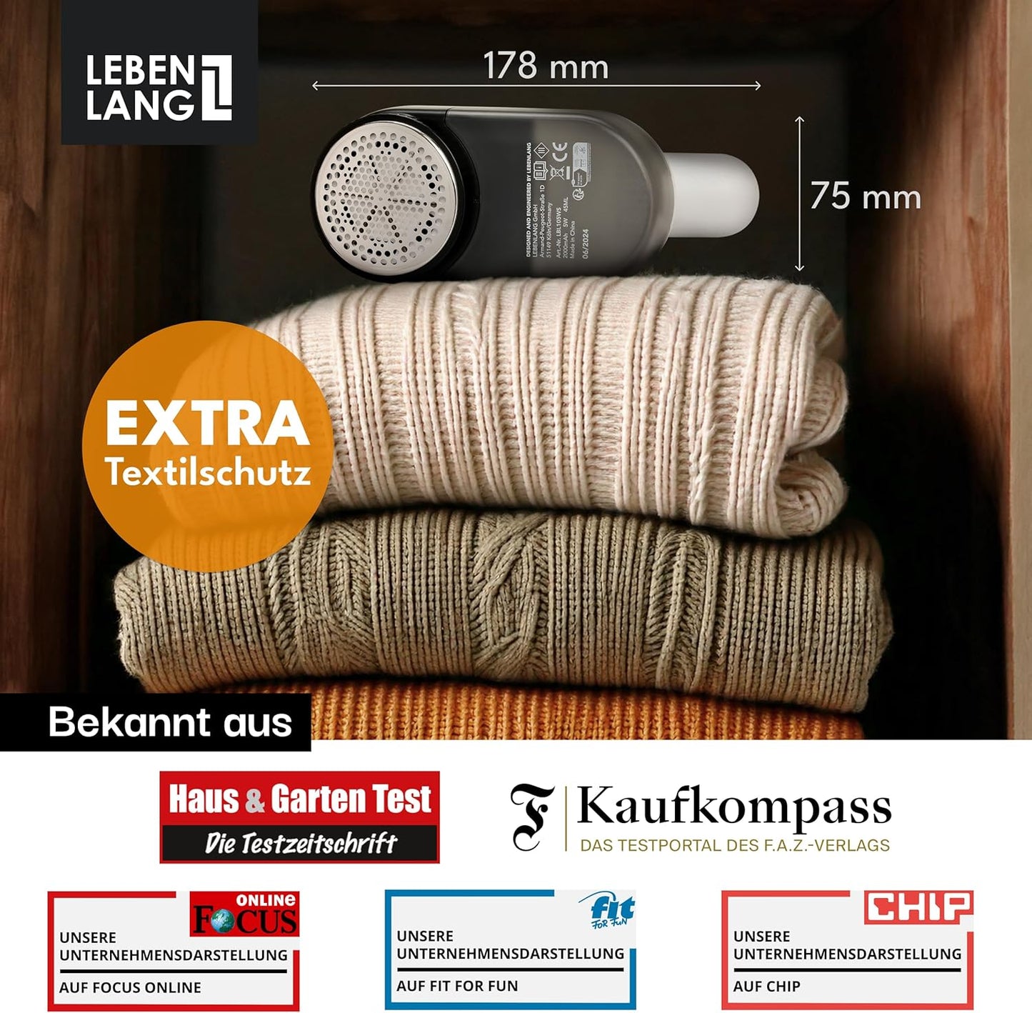 Elektrischer Fusselrasierer mit LED-Anzeige, Weiss - 2000mah