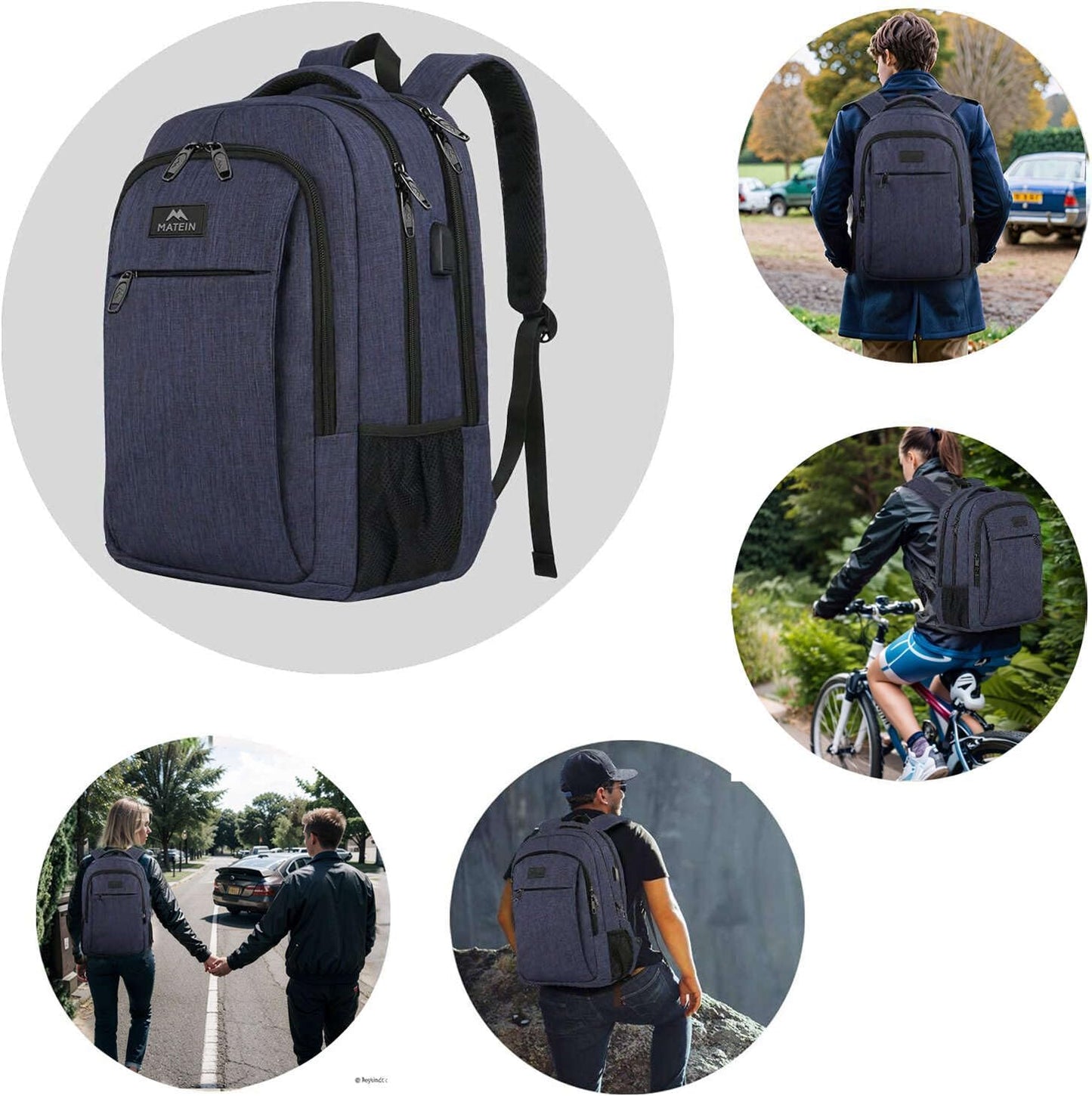 Laptoprucksack mit USB-Anschluss, 15,6 Zoll / Blau