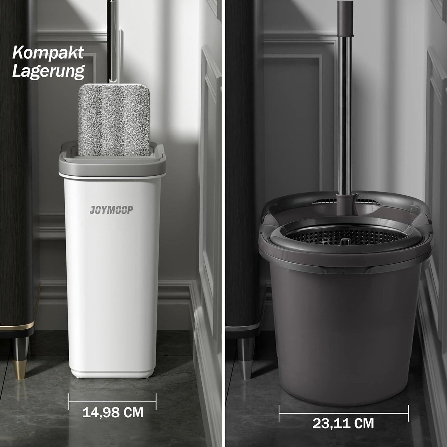 Freihändiger Wischmopp- und Eimer-Set mit Auswringer, Mittlere Eimer #13 + Griff + 3 Pads