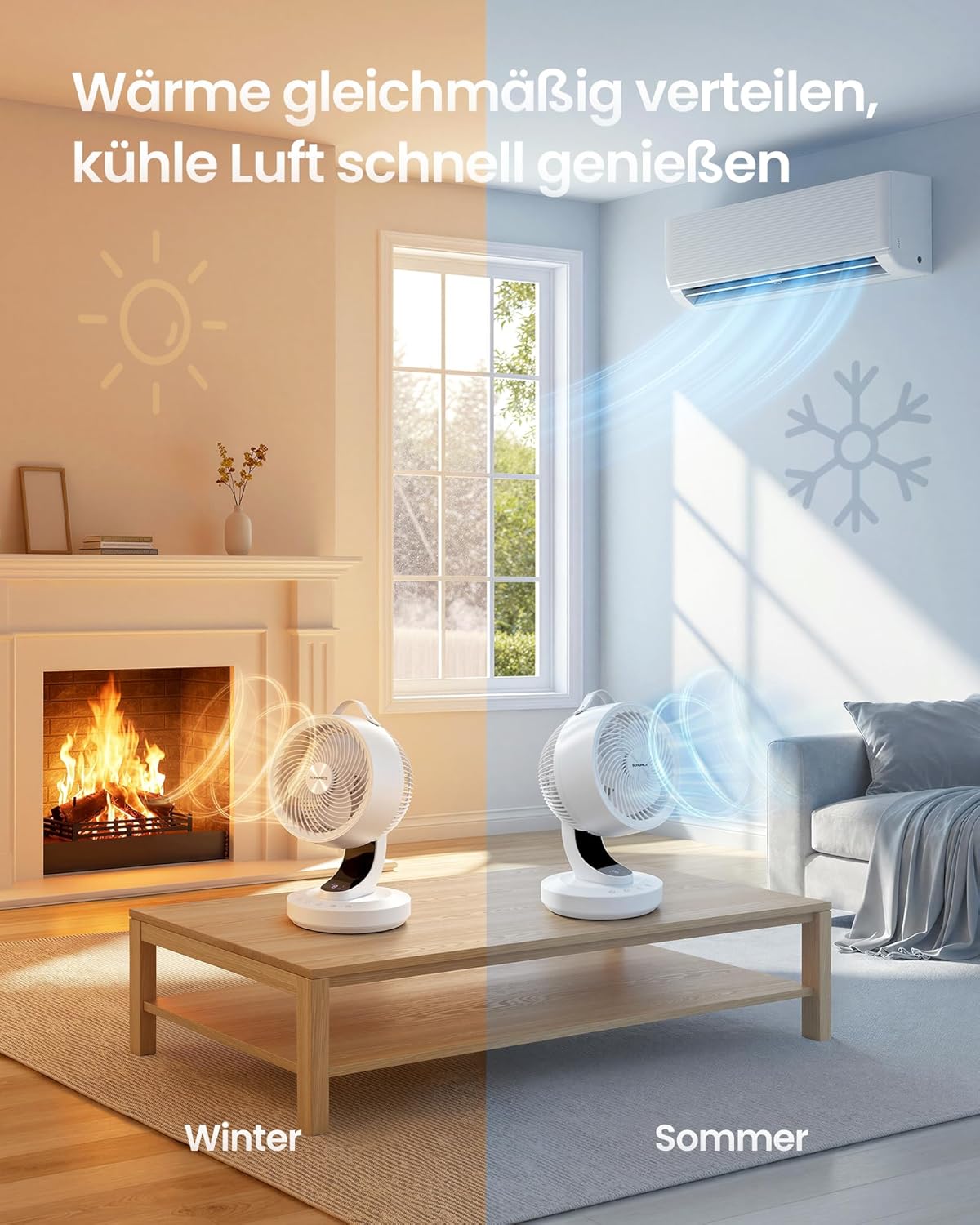 Tischventilator XFC001W1EU mit 70° Oszillation und Timer, Wolkenweiss