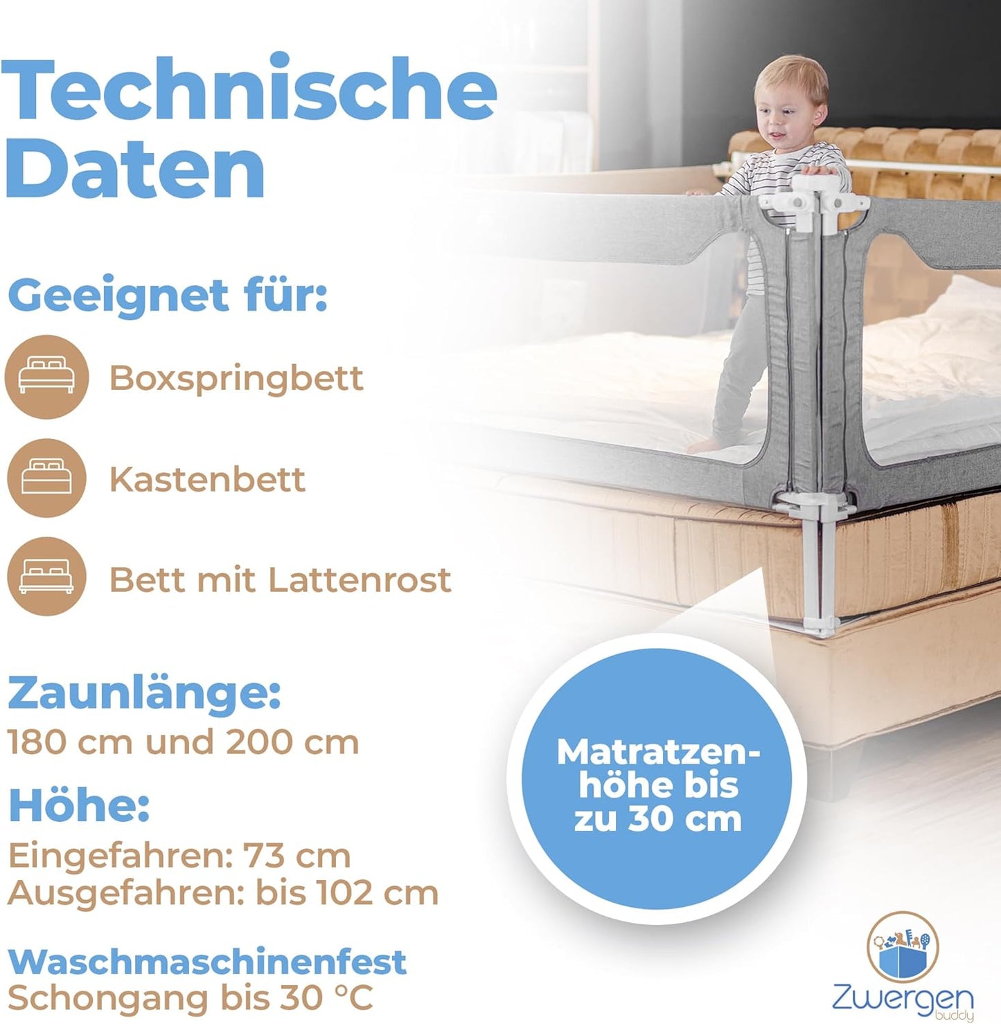Rausfallschutz-Set für Boxspringbetten, 3er Set für 180x200cm Bett