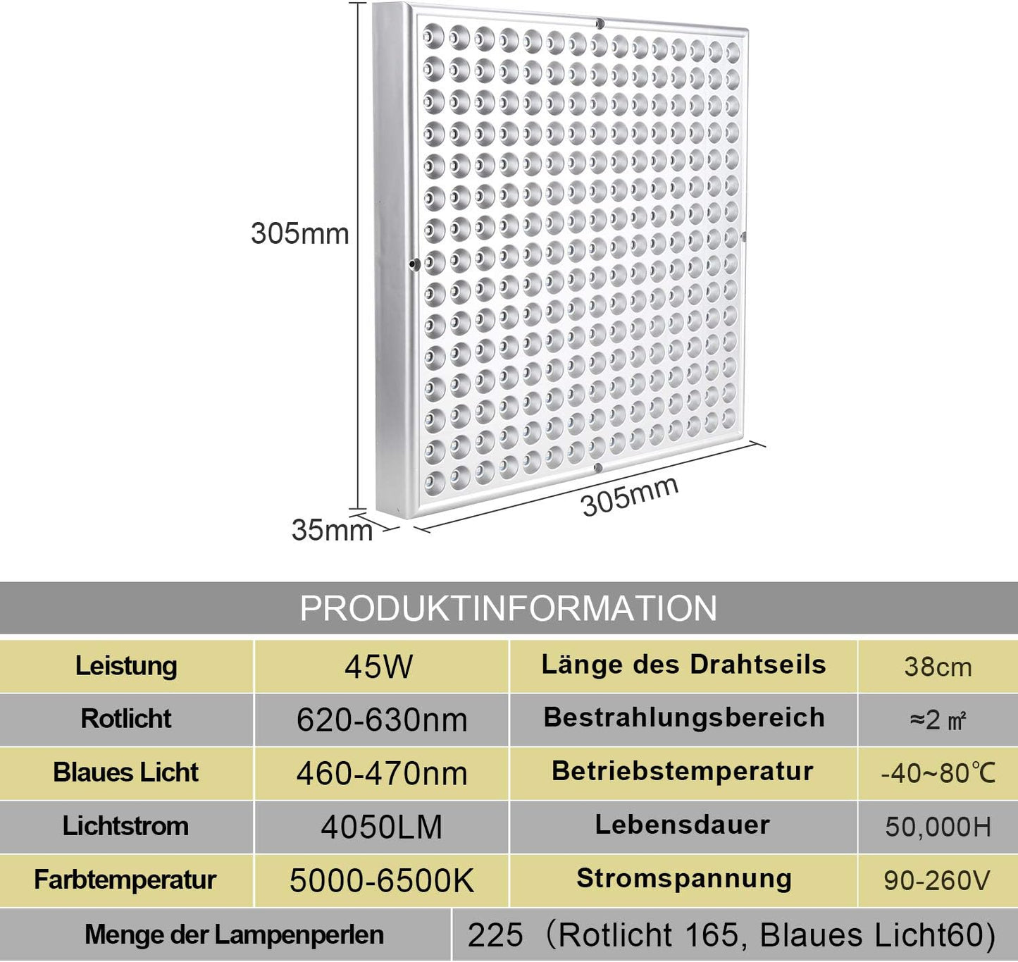 LED-Pflanzenlampe, 1x 45W