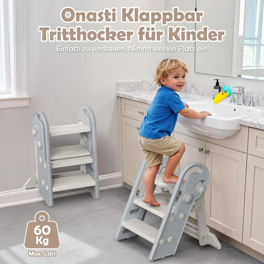 Höhenverstellbarer Tritthocker für Kinder, Grauweiss
