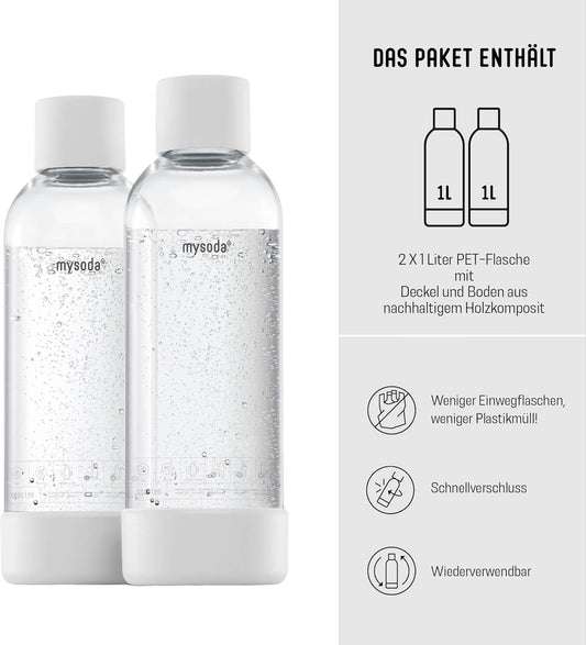 Wasserflasche für Wassersprudler, 2x1L, Weiss 1000 ml