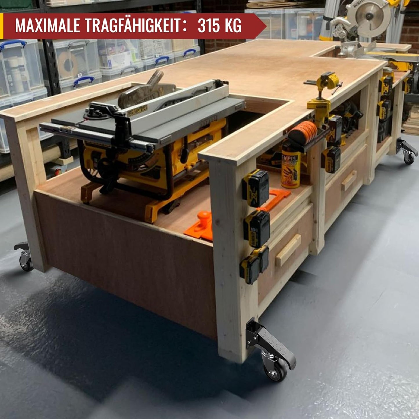 4-teiliges absenkbares Schwerlastrollen-Set