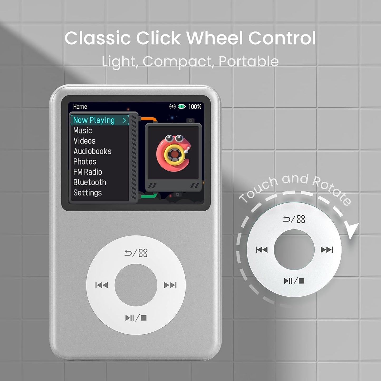 MP3-Player mit Bluetooth und Touch Wheel-Steuerung, silber