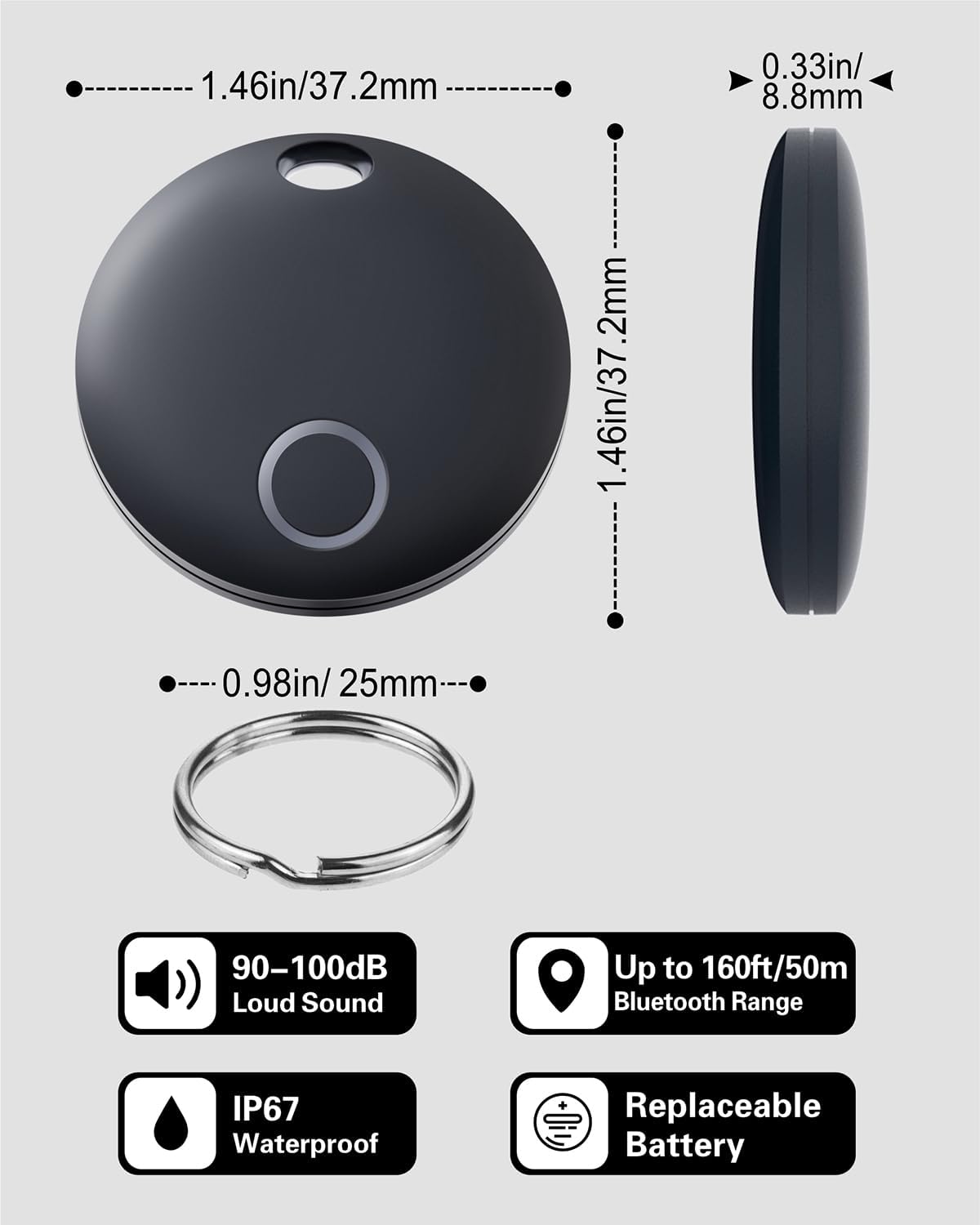 4er-Pack Smart Tag Pro - Koffer- und Schlüsselfinder, 4er Pack Schwarz