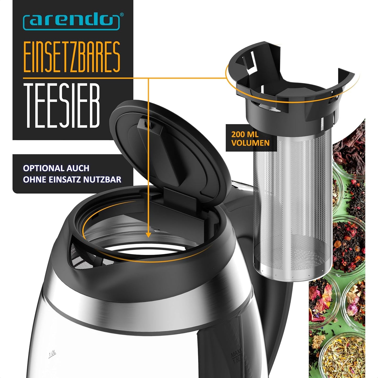 Wasserkocher Prime Tea Typ 2 mit Temperatureinstellung, LED Beleuchtung & Teesieb