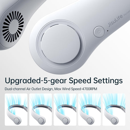 Tragbarer Nackenventilator mit 5 Geschwindigkeiten, Grau