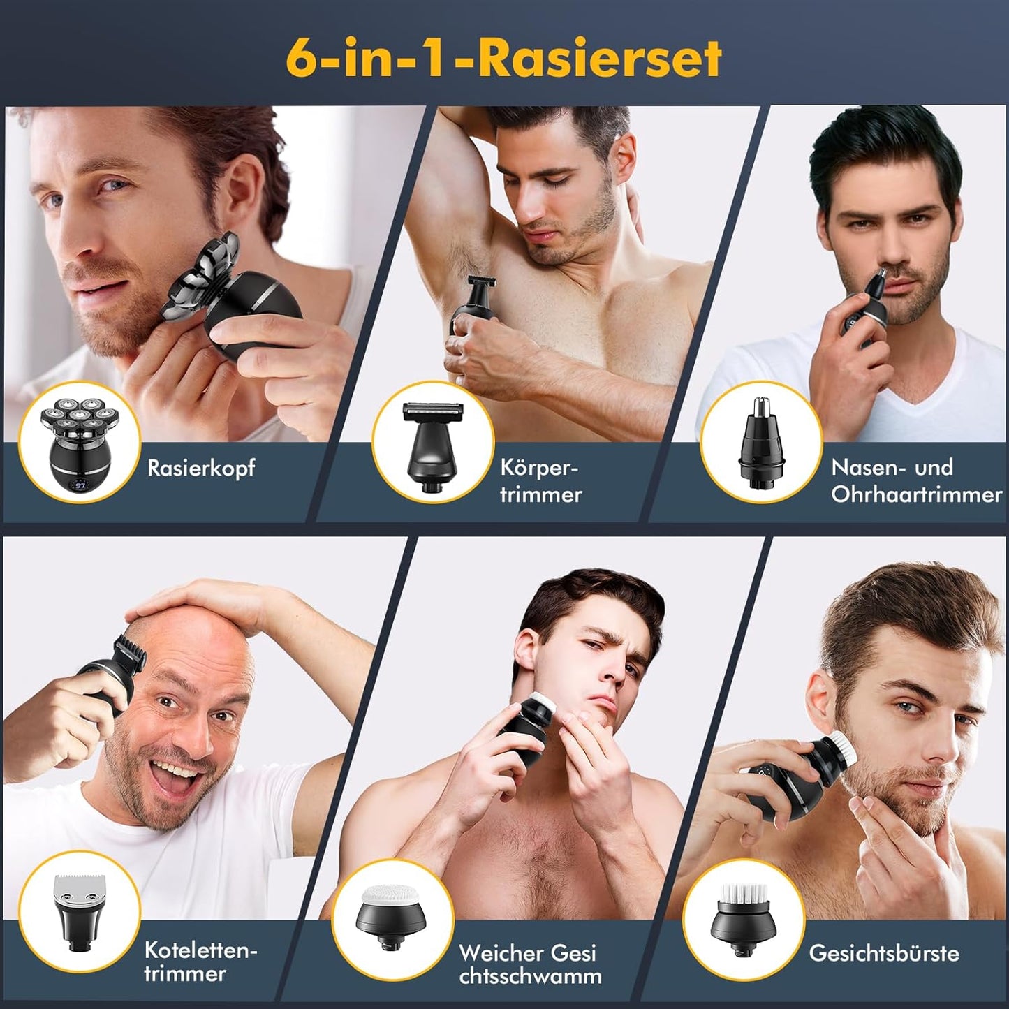 6-in-1 Kopfrasierer, 7d Schwarz