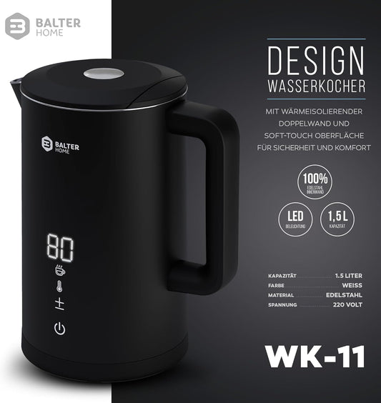 Wasserkocher mit Temperatureinstellung, A. Black, 5 Stufen, Lcd
