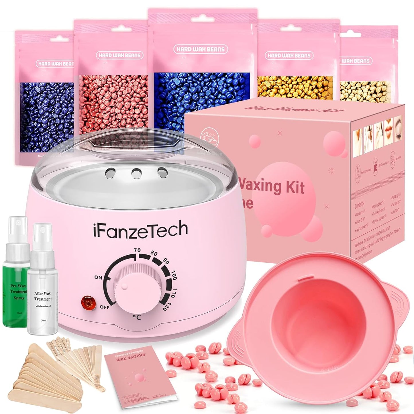 Wachsmaschine Set zur Haarentfernung mit Wärmer & Perlen, Pink