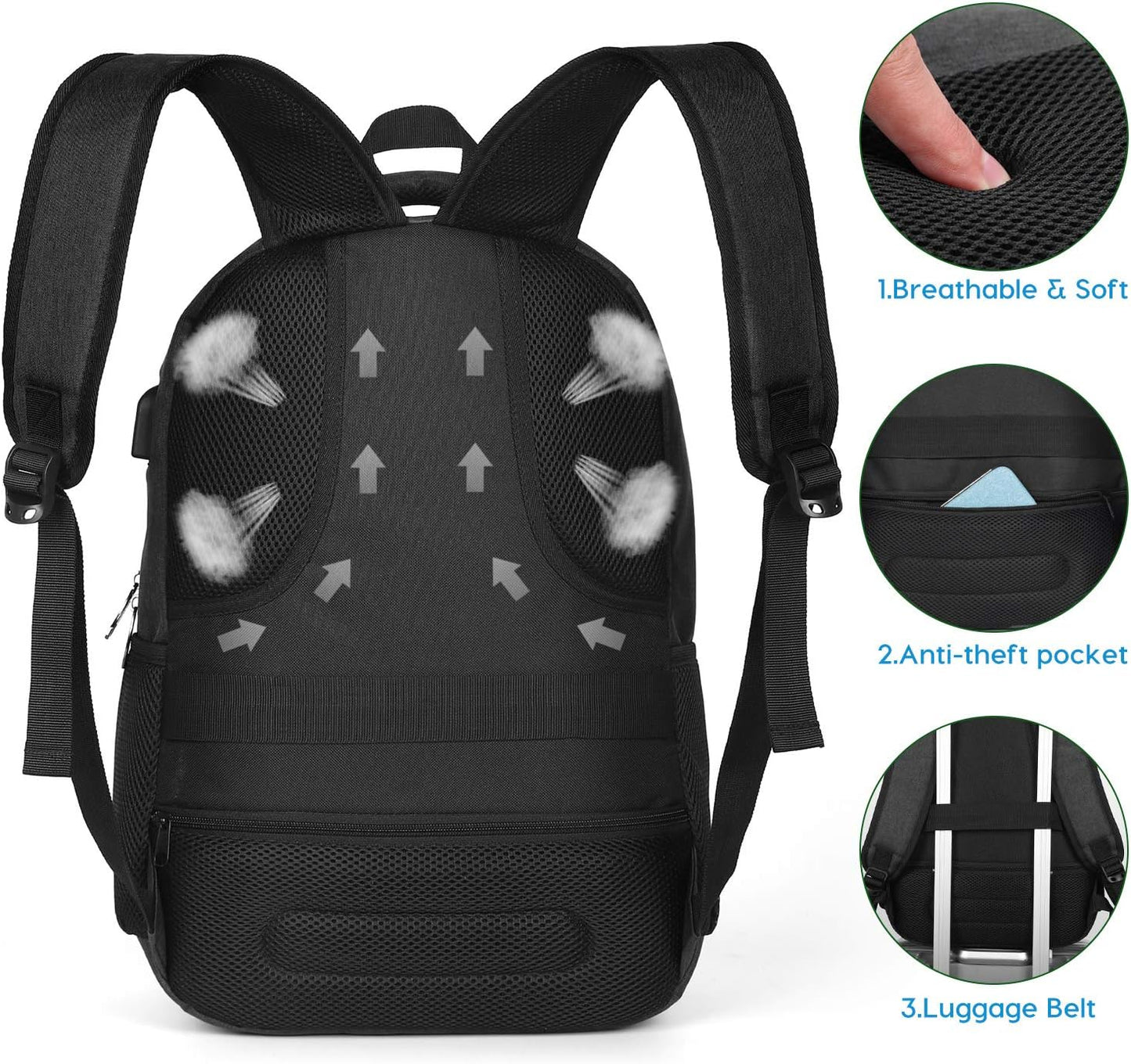 Laptop Rucksack mit USB-Anschluss, wasserdicht 35L, Gjb6-schwarz ; 15,6 Zoll