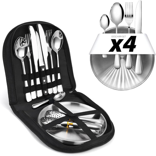 23-teiliges Campinggeschirr- und Besteckset für 4 Personen
