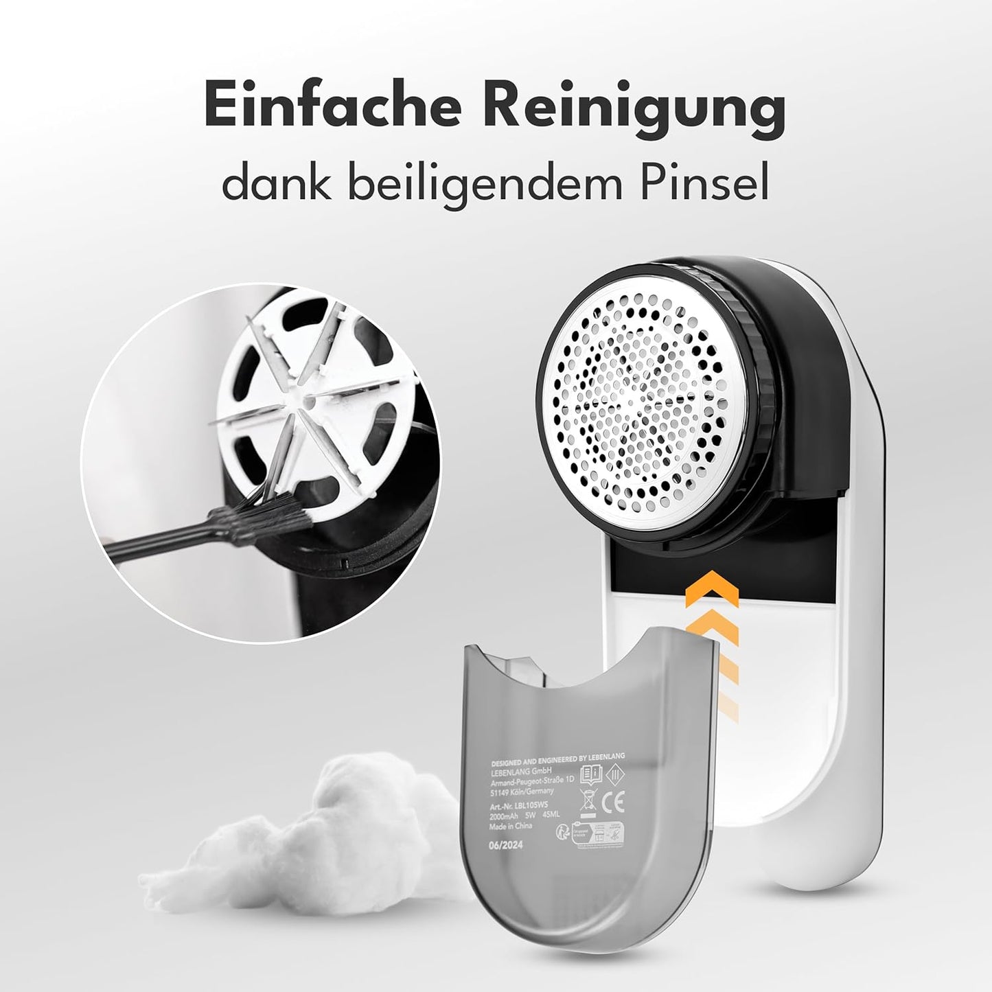 Elektrischer Fusselrasierer mit LED-Anzeige, Weiss - 2000mah