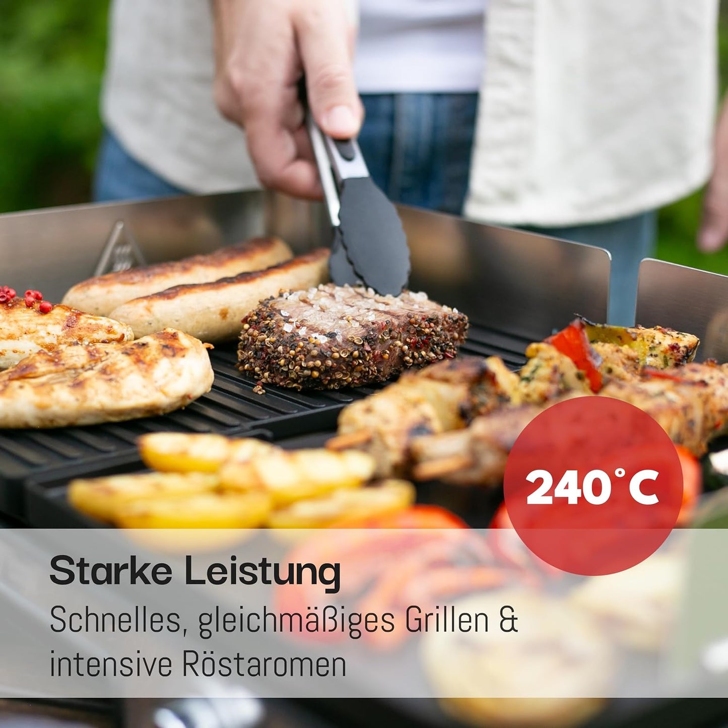 Elektro Tischgrill mit Grillzange & Spritzschutz