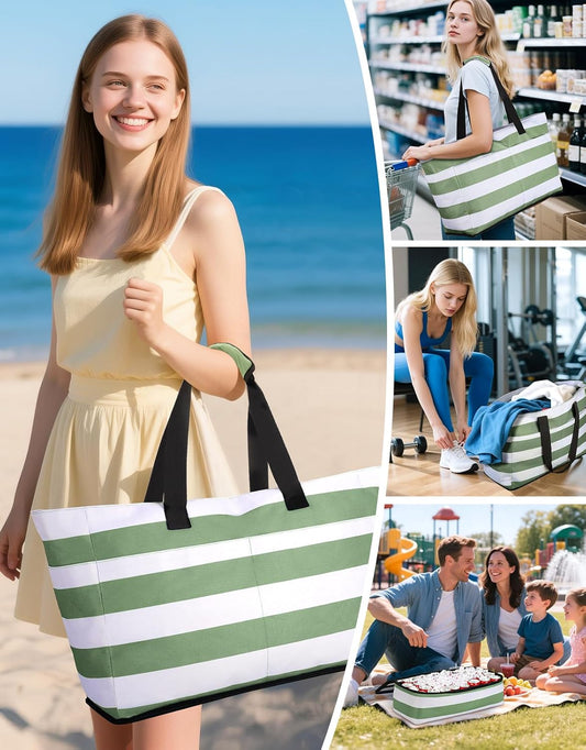 Strandtasche mit Kühl- & Nassfach, Grün Weiss