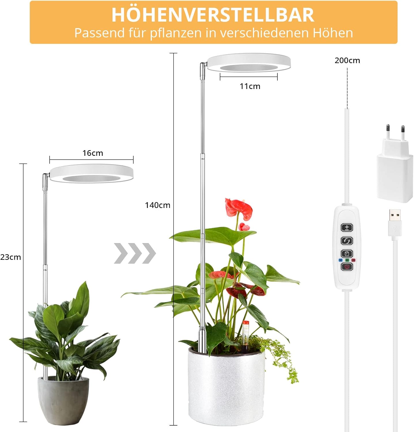 2er-Set LED-Vollspektrum-Pflanzenlampe, Große Halo Pflanzenlampe 2 Packung