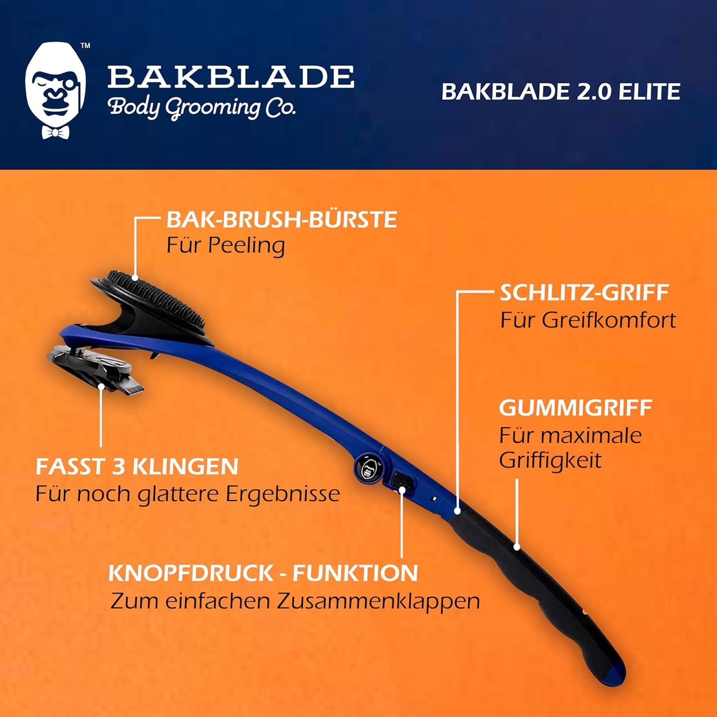 Ergonomischer Rückenrasierer 2.0 Elite mit Ersatzklingen