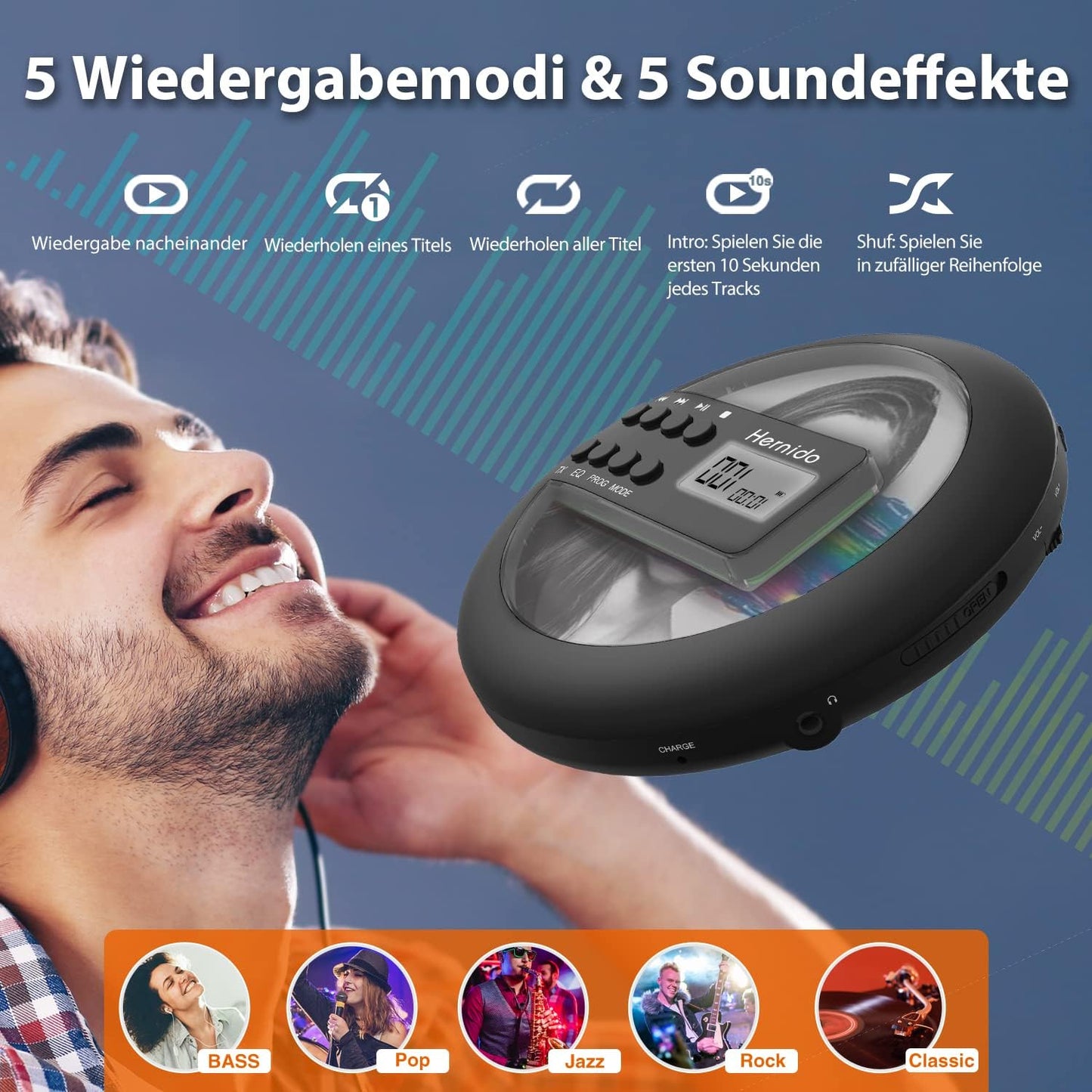 Tragbarer CD-Player mit Kopfhörer
