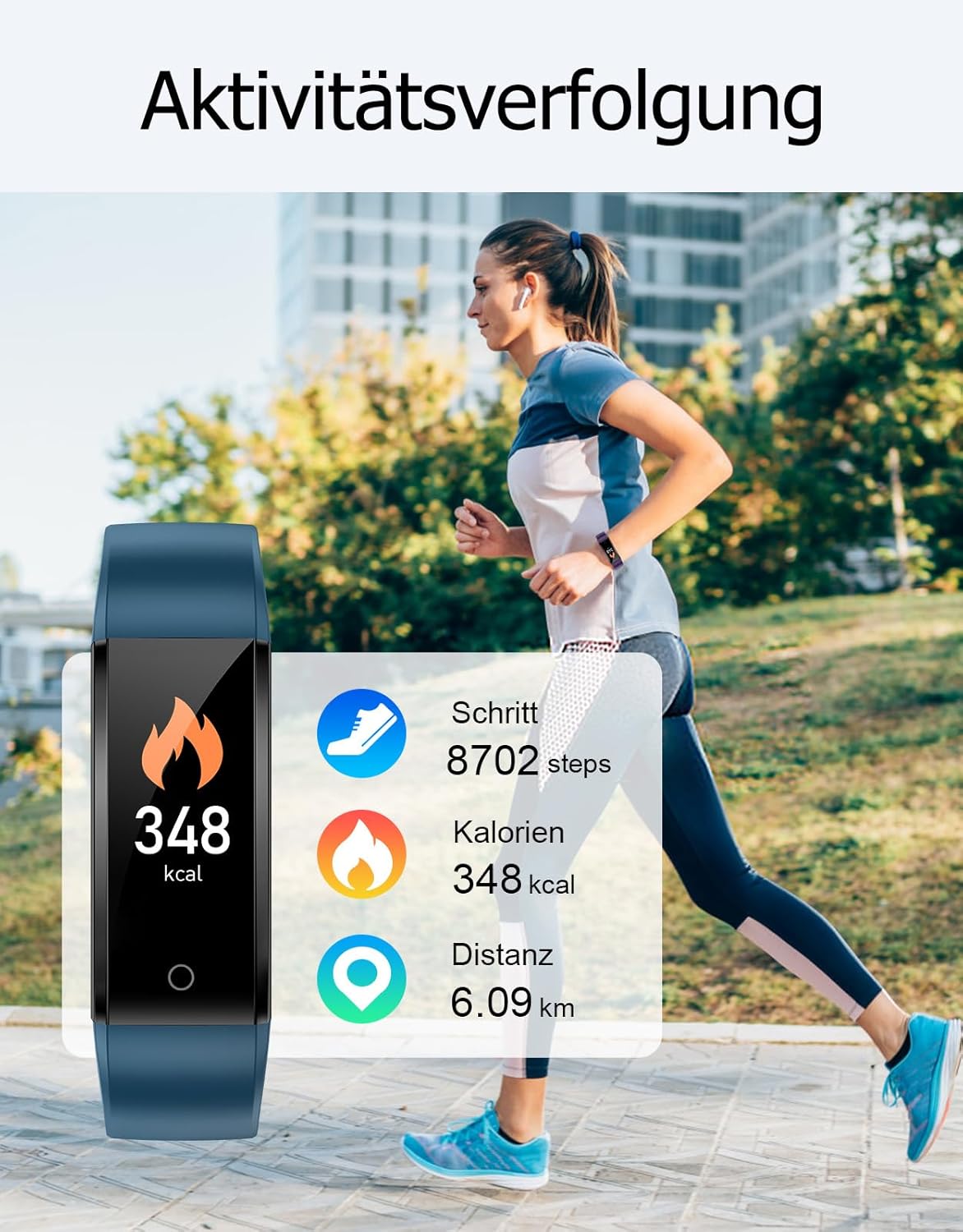 Schrittzähler Fitnessuhr ohne Handy-Anbindung, Blau