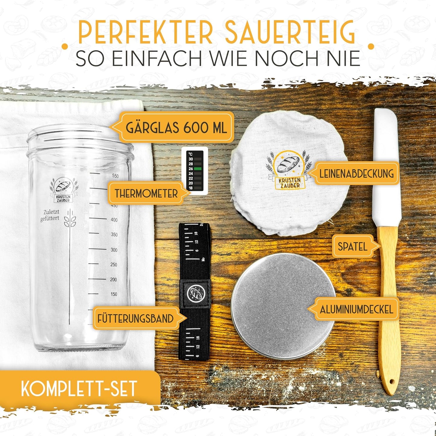 Gärkörbchen & Sauerteig Starter Set, Gärkorb-Set + 600ml Starter + Zubehör