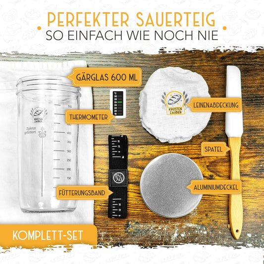 Gärkörbchen & Sauerteig Starter Set, Gärkorb-Set + 600ml Starter + Zubehör