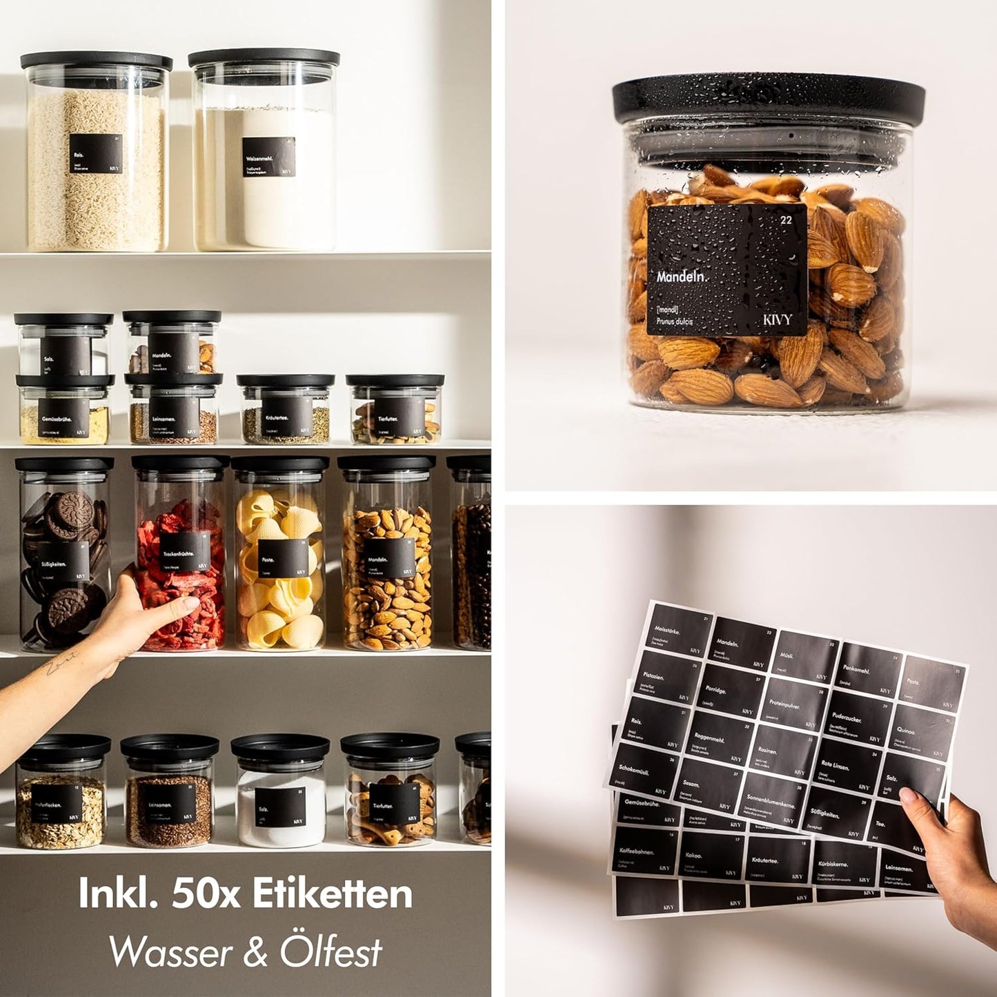 3er Set luftdichte Vorratsgläser, 3x 1200ml