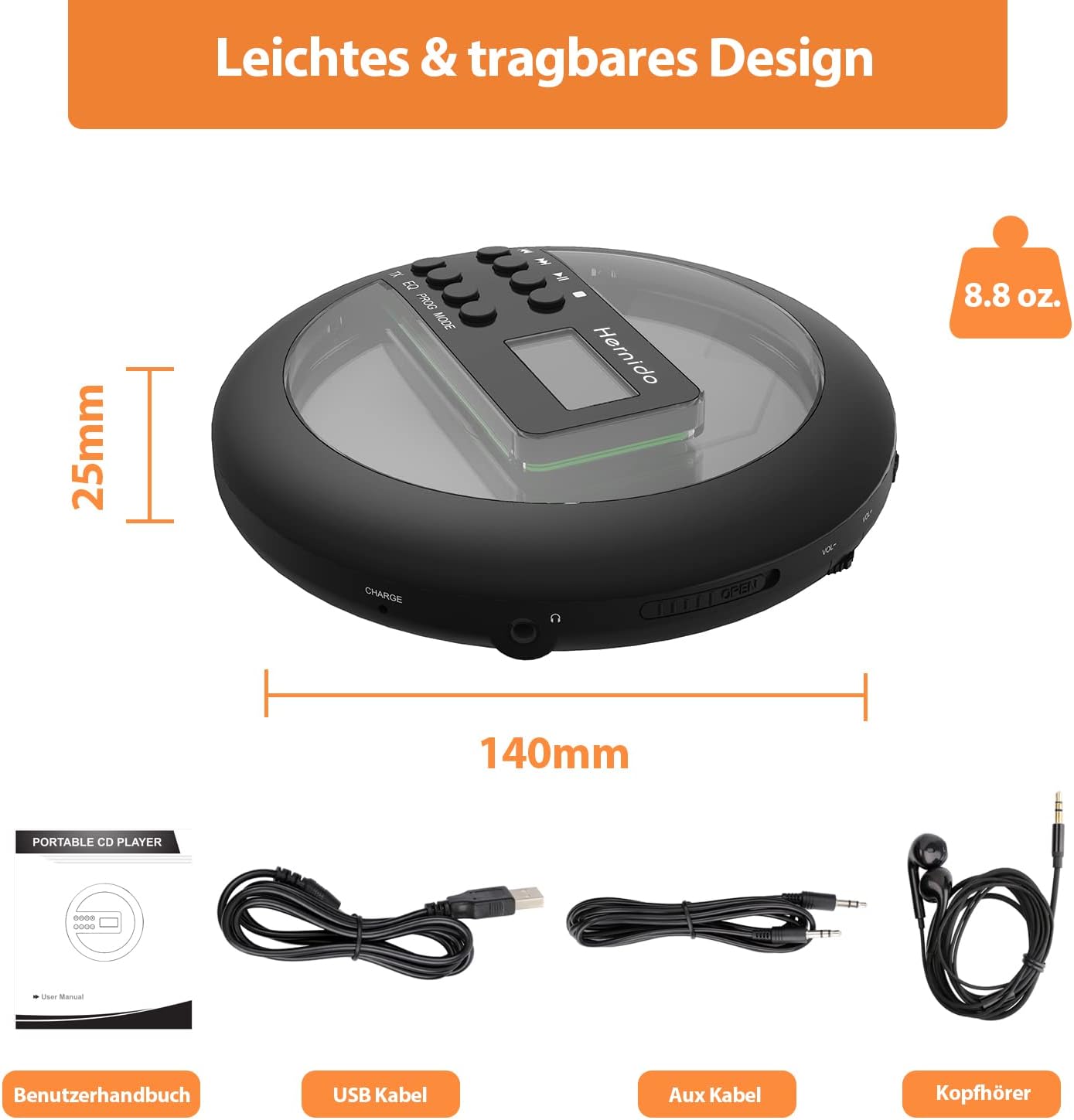 Tragbarer CD-Player mit Kopfhörer