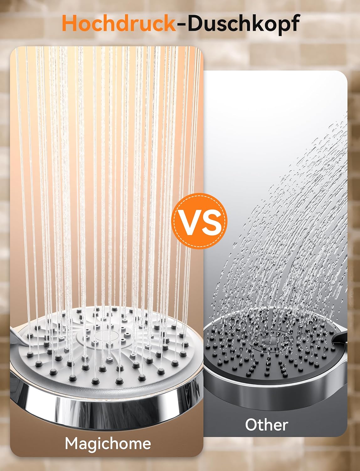 Duschkopf mit Schlauch, Grau mit Schlauch