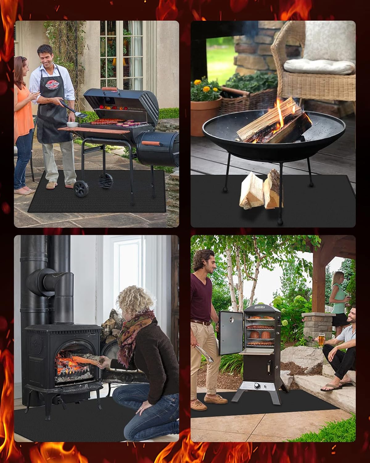 Feuerfeste Hitzeschutzmatte für Grill & Feuerstelle, Schwarz