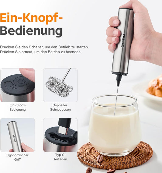 Milchaufschäumer Stab Elektrisch, 13000 U/min, Aufladbar