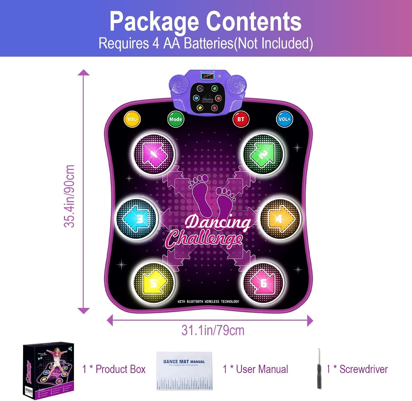 Kinder-Tanzmatte mit Bluetooth und LED-Pfeilen, Mehrfarbig