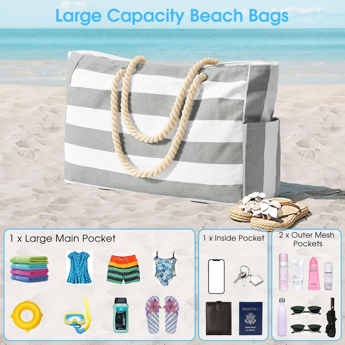 Wasserdichte Strandtasche mit Reissverschluss
