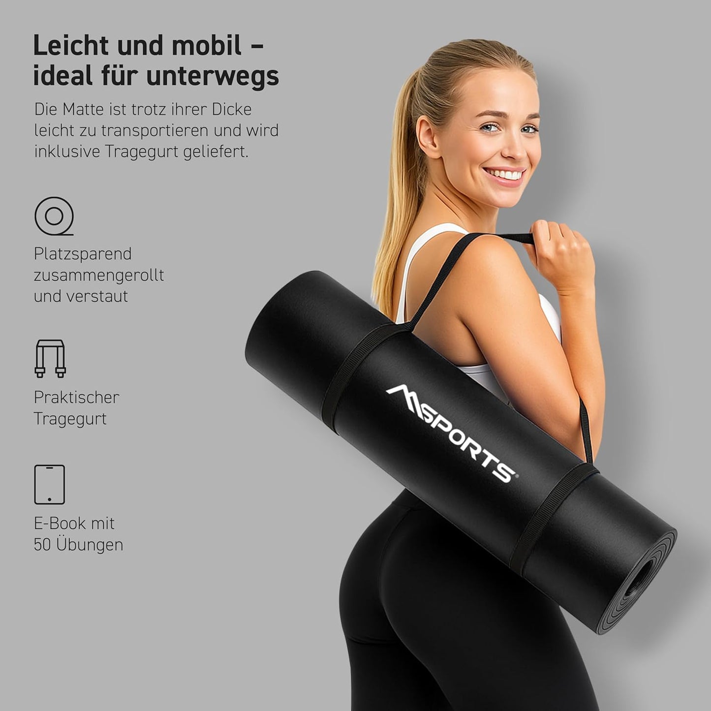 Gymnastikmatte Premium mit Tragegurt und Übungsposter