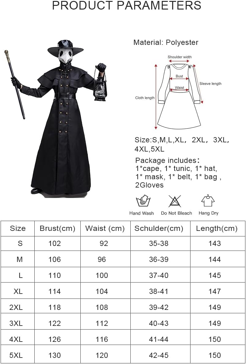 Mittelalter Steampunk Pest-Doktor, XL Schwarz