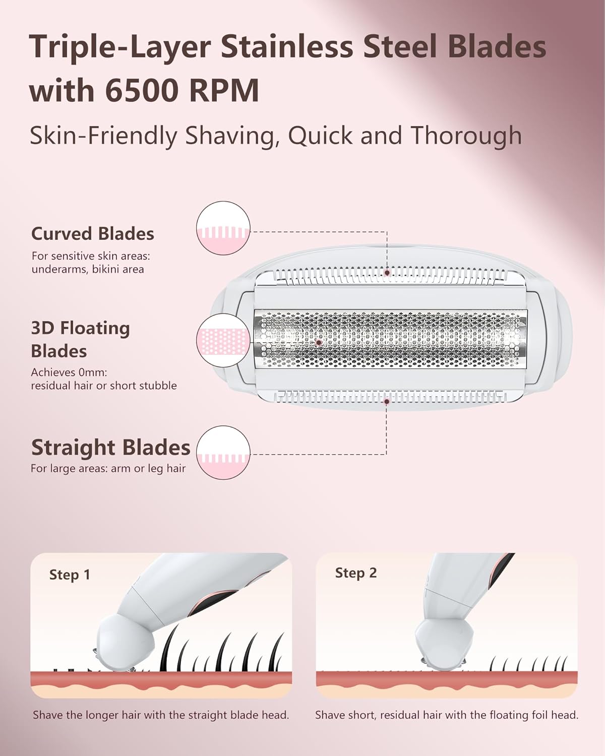 3-in-1 Damenrasierer & Trimmer, wasserdicht, USB-Ladung, Weiss