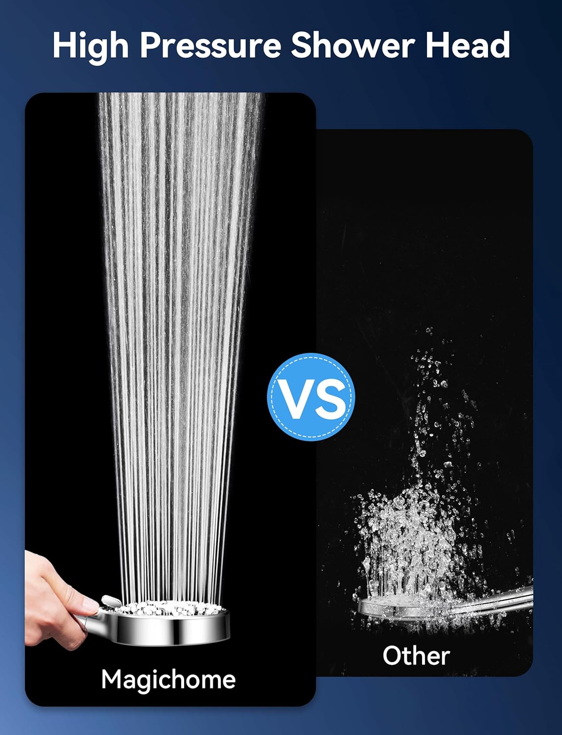 Duschkopf mit 20-stufiger Filterung und 6 Strahlarten, Silber