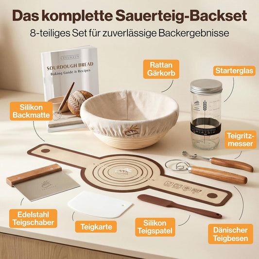 7-teiliges Sauerteig-Starter-Set mit Gärkörbchen, Gärkörbchen Set Rund