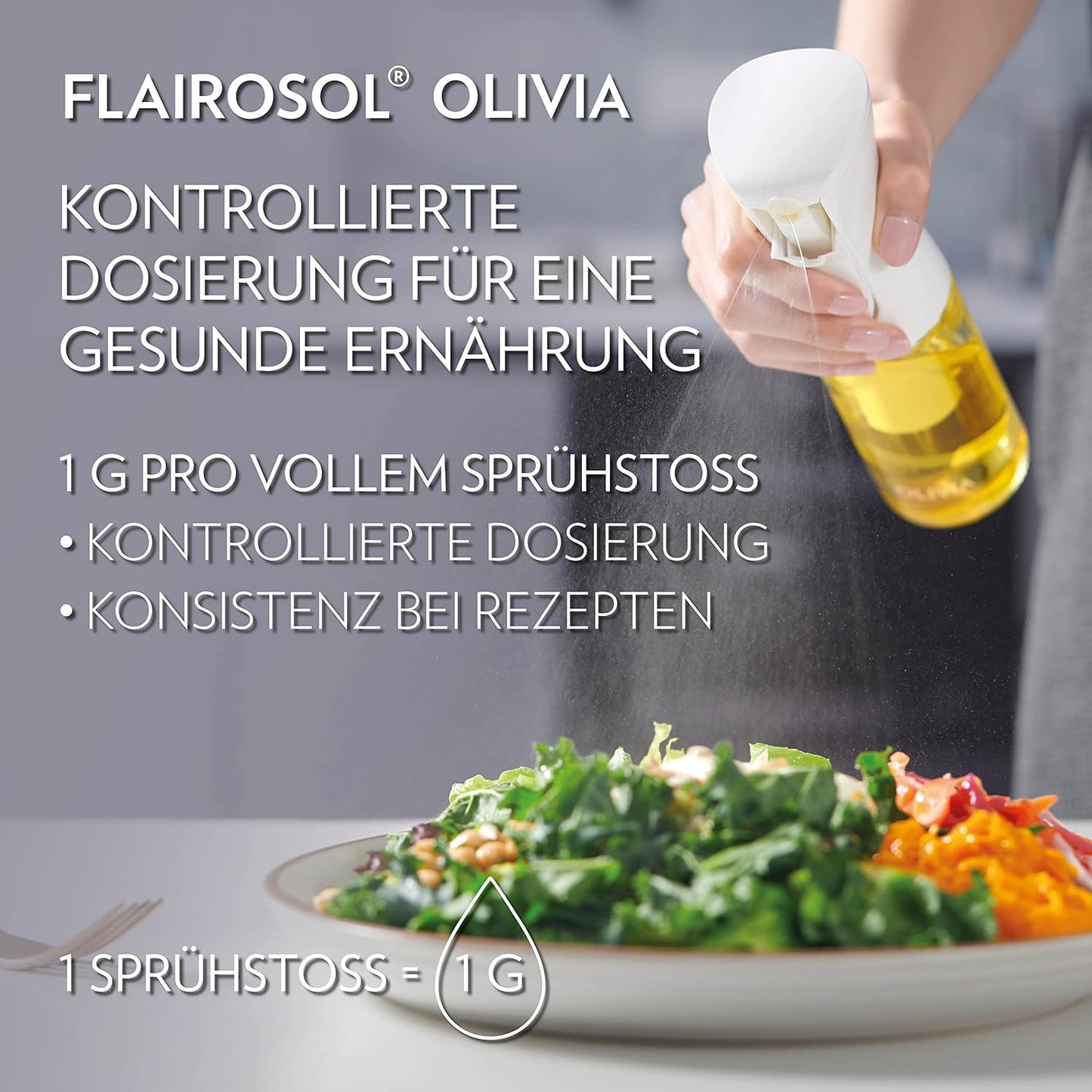 Ölsprüher Olivia mit Portionskontrolle, Weisses Logo