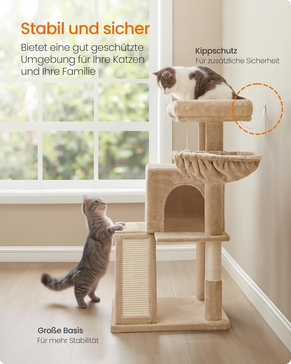 Katzenbaum mit Plattform und Höhle, kamelbraun