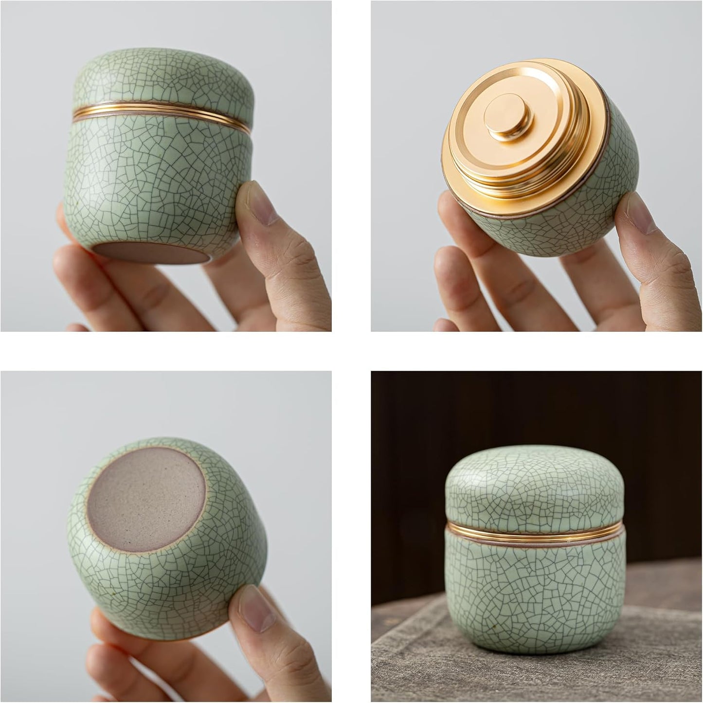 Matcha-Behälter, Hellgrün mit Schwarzer Linie