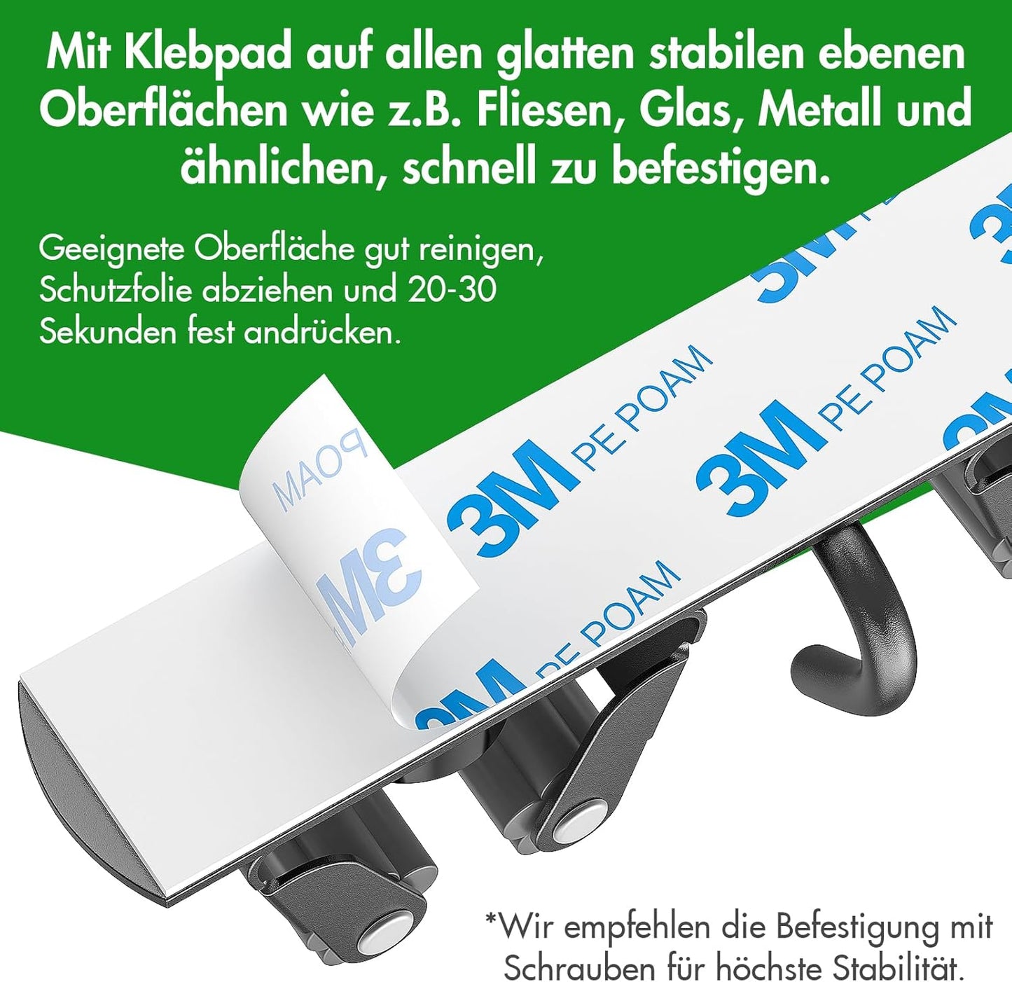 Besenhalterung mit 5 Halter und 4 Haken, L Schwarz