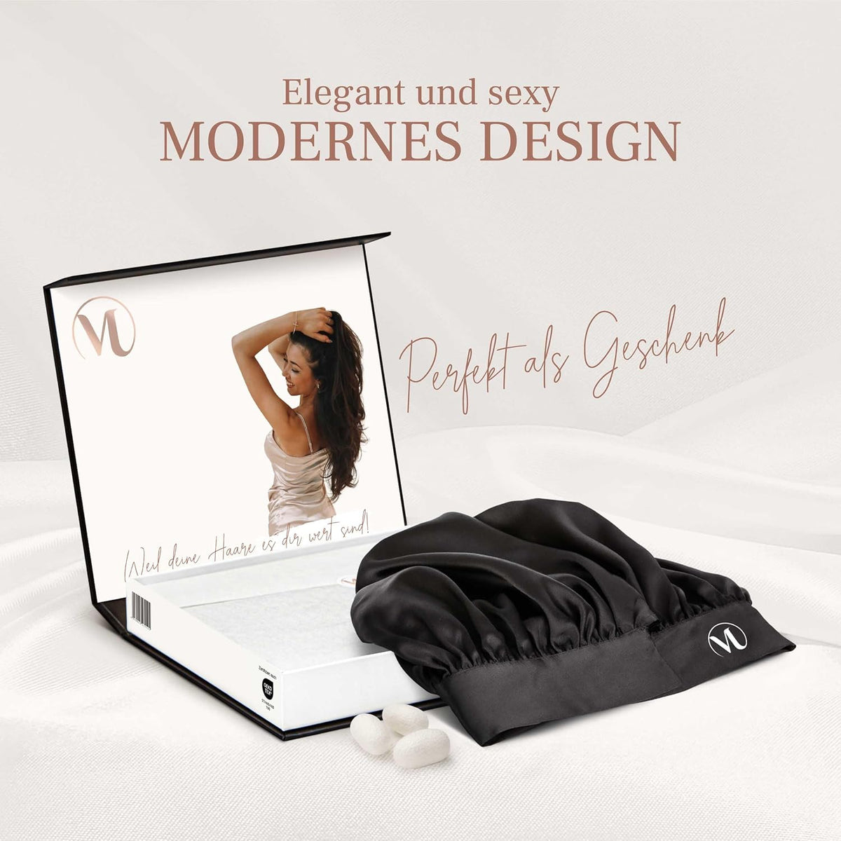Seidenhaube zum Schlafen, Schwarz