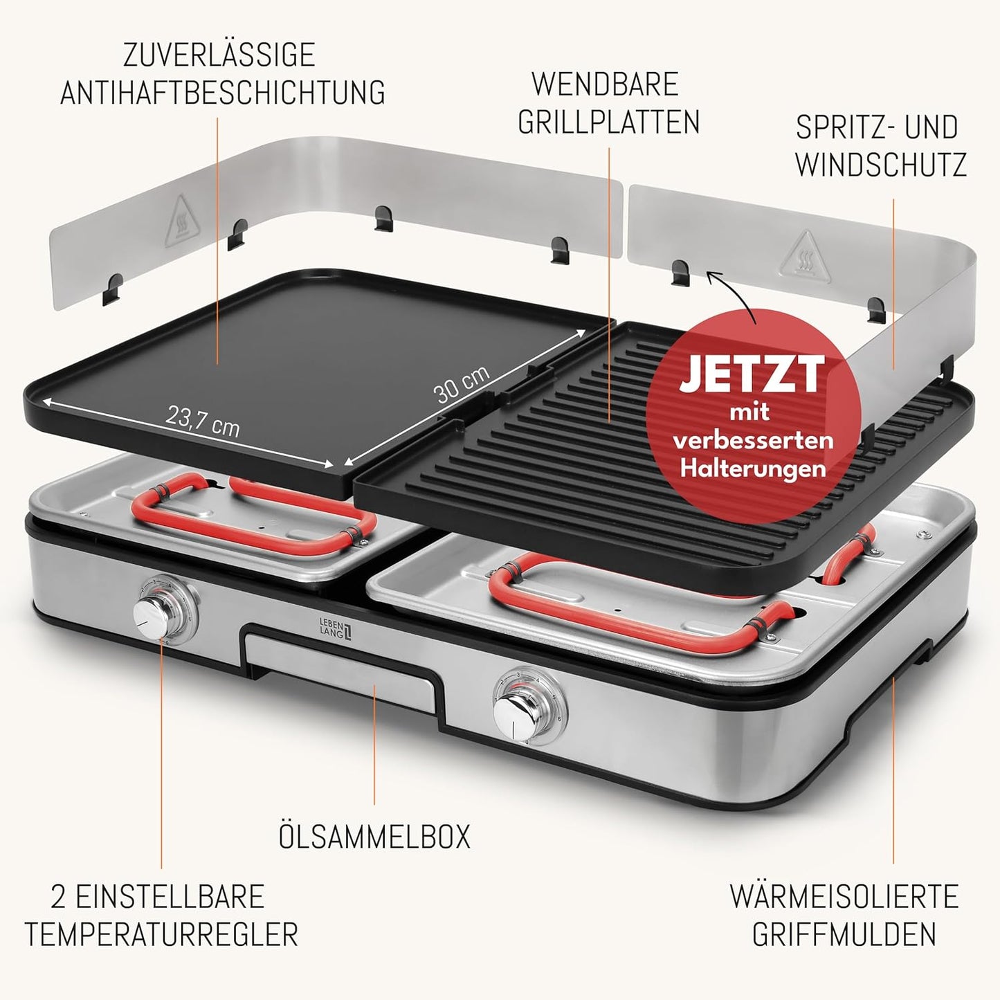 Elektro Tischgrill mit Grillzange & Spritzschutz